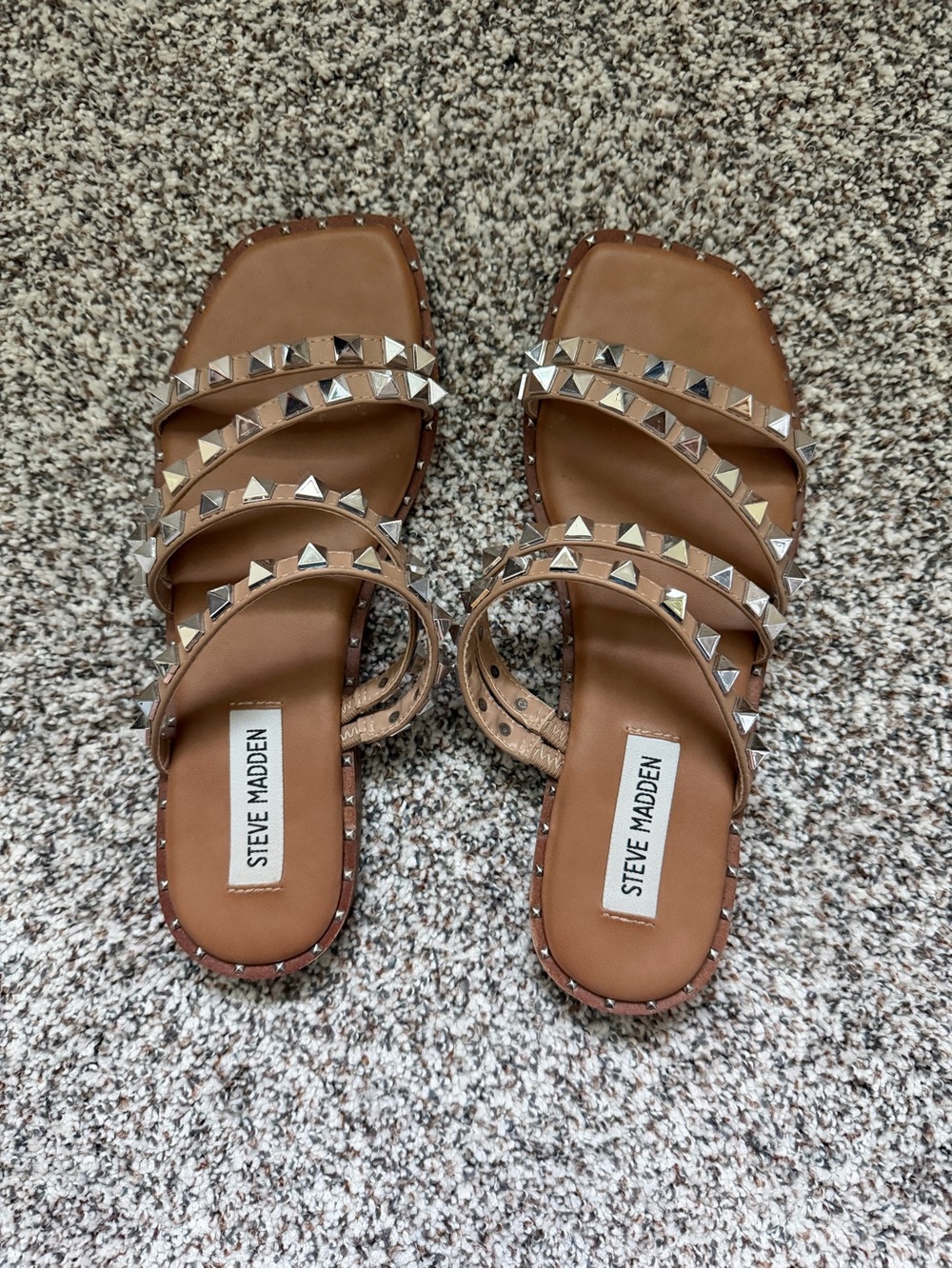 Steve Madden Brown Pyramid Stud Slide Sandals